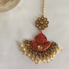 Red Meenakari Maang Tika