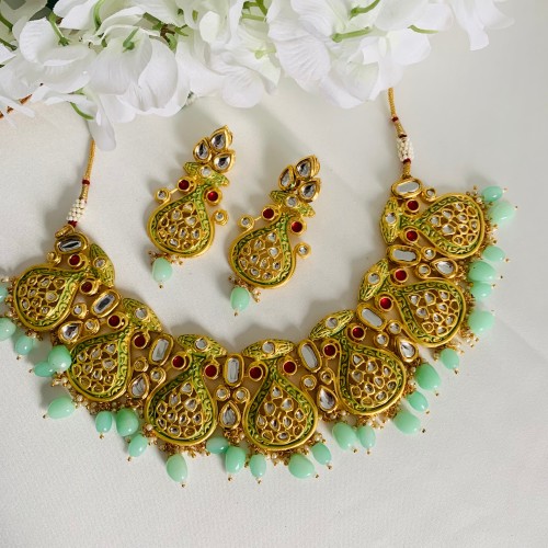 Mint Green Meenakari Necklace set