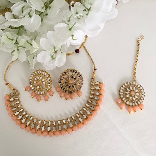 Peach Mirror Necklace Set