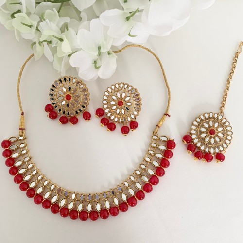 Red Mirror Necklace Set