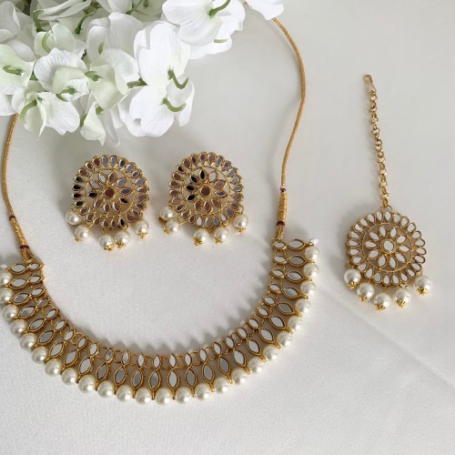 Pearl Mirror Necklace Set