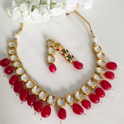 Red polki Necklace Set