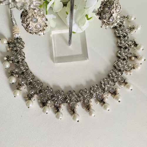 Pearl Silver Necklace Set