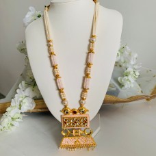 Pastel Pink Meenakari Long Mala Necklace Set