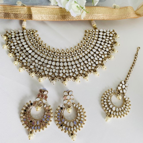 Pearl Mirrored Necklace Set