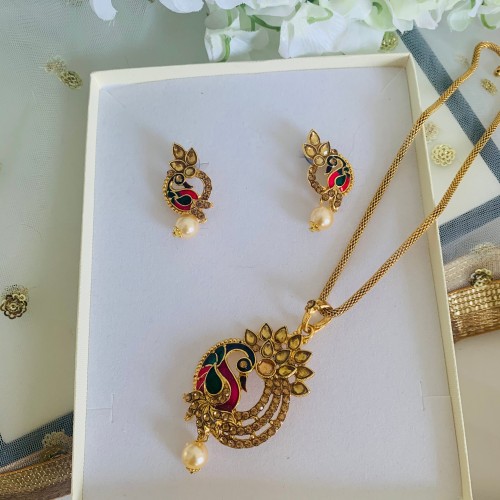 Gold Peacock Pendant Set