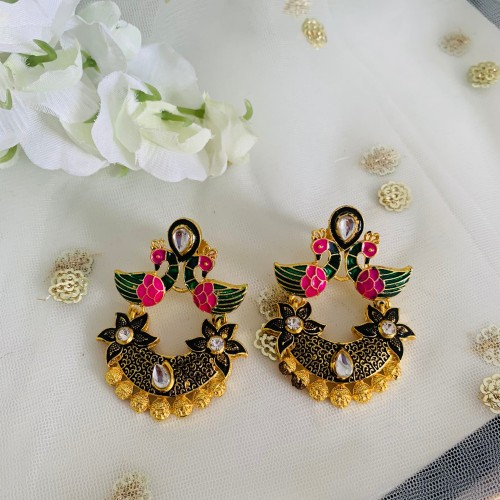 Black Meera Peacock Earrings