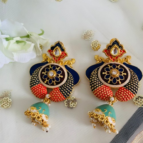 Dark Blue Aanya peacock Earrings