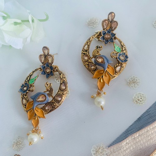 Antique Gold Peacock Earrings