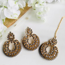 Grey Kundan Maang Tika Set