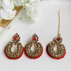 Red Kundan Maang Tika Set