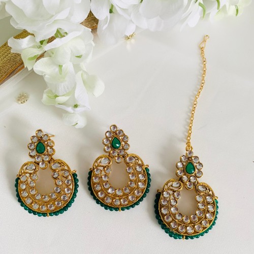 Green Kundan Maang Tika Set