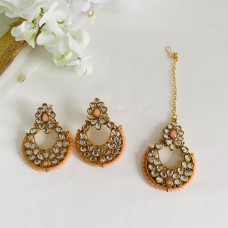 Peach Kundan Maang Tika Set