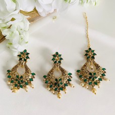 Green Antique Gold Maang Tika set