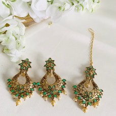 Jade Antique Gold Maang Tika set