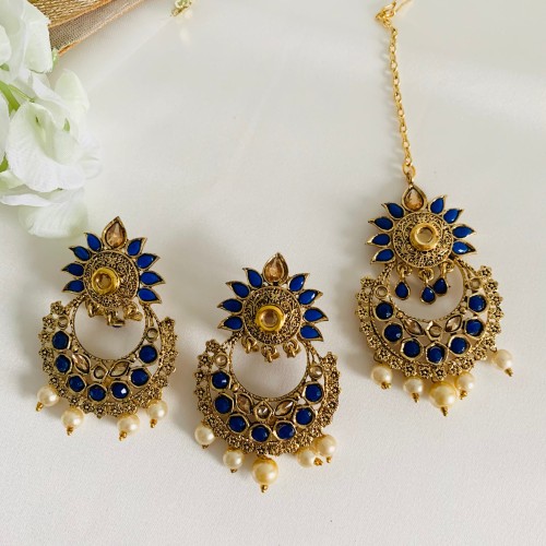 Blue Maang Tika Set