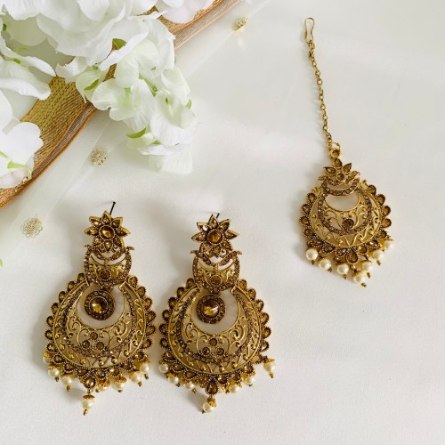 Gold Crystal Maang Tika set