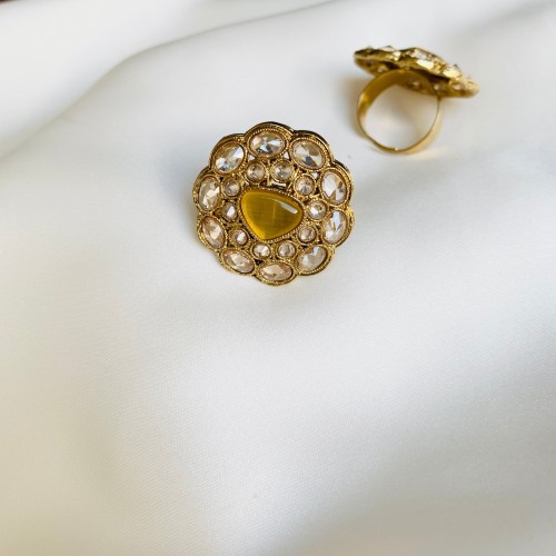 Golden Polki Studded Ring