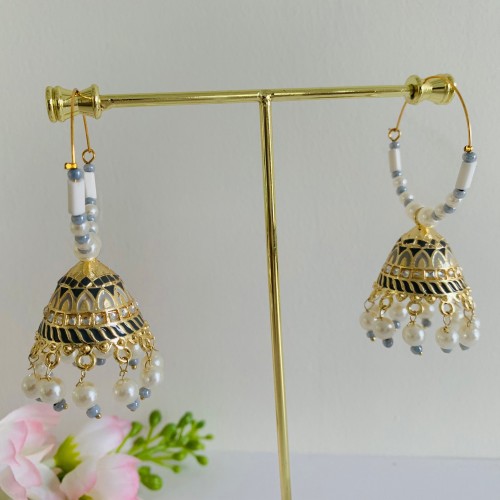 Grey Meenakari Hoop Jhumki/Earrings