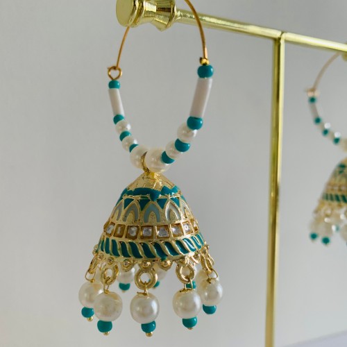 Turquoise Meenakari Hoop Jhumki/Earrings