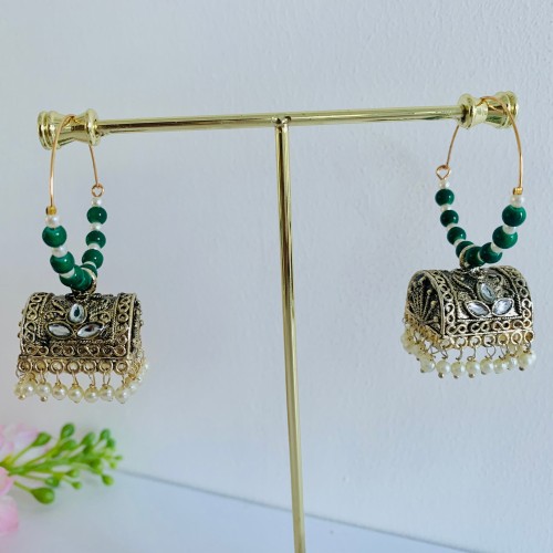 Green Oxidised Hoop Earrings