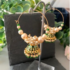 Green Meenakari Hoop Earrings