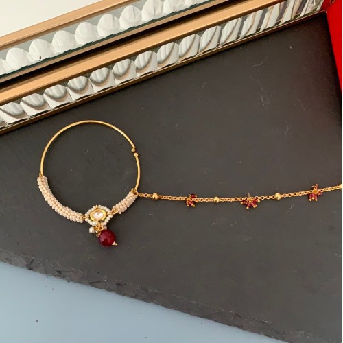 Red Beaded Nose Ring with chain