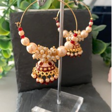 Maroon Meenakari Hoop Earrings