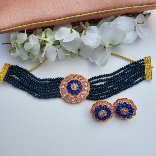 Dark Blue rose gold choker set