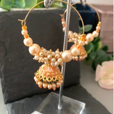 Peach Meenakari Hoop Earrings