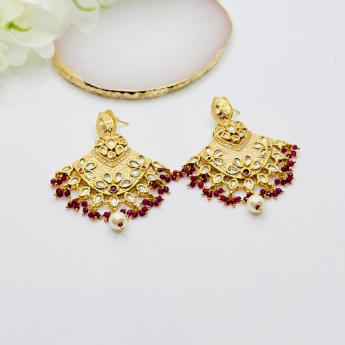 Light Pink kundan meenakari chaandbali