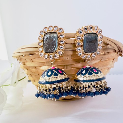 Dark Blue Meenakari Jhumki/Earrings