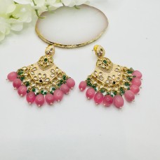 Pink kundan meenakari chaandbali