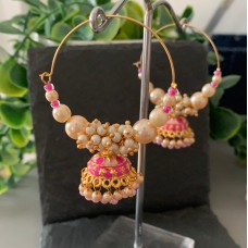 Pink Meenakari Hoop Earrings