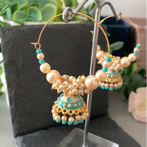 Turquoise Meenakari Hoop Earrings