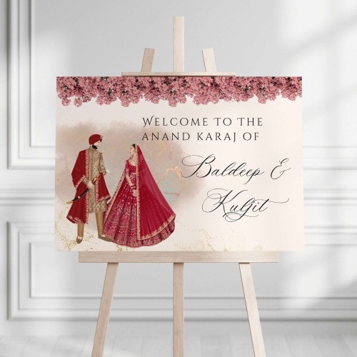 Indian Wedding Welcome Sign | with Sikh Bride Groom Illustration | Modern | Contemporary | Indian Wedding Signs | Digital