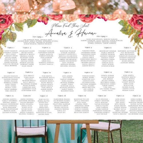 Coral Theme Wedding Seating Plan Sign - Printed on Foamex - A0, A1 or A2 - Indian Wedding