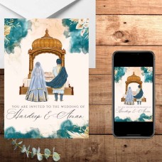 Sikh Wedding Digital Invitation, Anand Karaj Illustration Couple - Digital Invite - Can be sent via Whatsapp