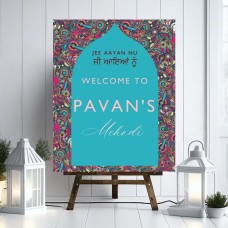 Enchanting Paisley Delight: Vibrant Indian Wedding Sangeet/Mehndi Welcome Sign