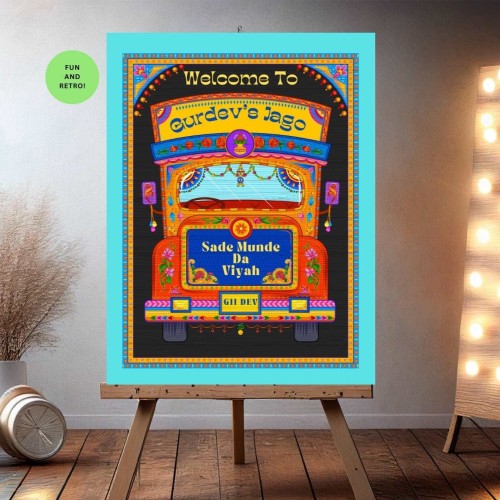 Punjabi Wedding Welcome Sign Truck, Retro, Sade Munda Da Viyah - Printed Sign