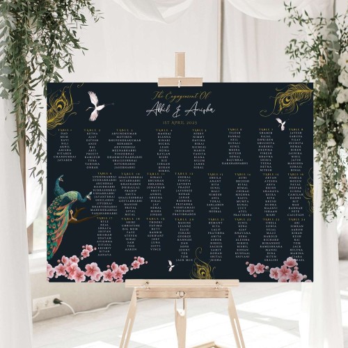Wedding Seating Plan Sign - Printed on Foamex - A1 or A0 - Peacock Theme, Indian Wedding Theme