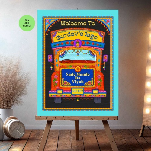 Punjabi Retro Desi Truck Sign Welcome Sign | Sade Munde Da Viyah | Digital Sign