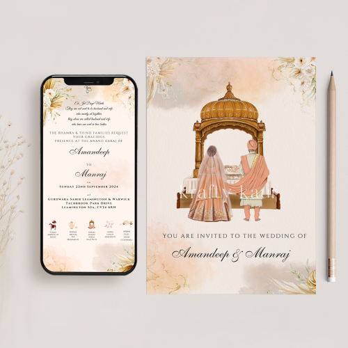 Anand Karaj Invitation with Palki Sahib - Digital Product (Peach Palette)