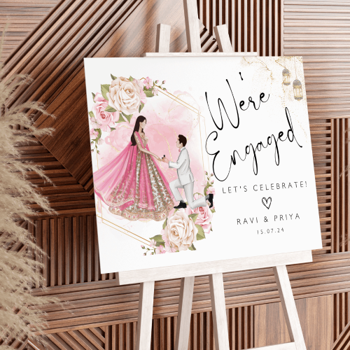 Enchanting Engagement: Indian Welcome Sign with Illustrated Elegance