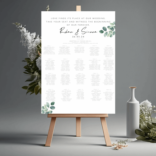Elegant Eucalyptus Enchantment: Indian Wedding Seating Chart