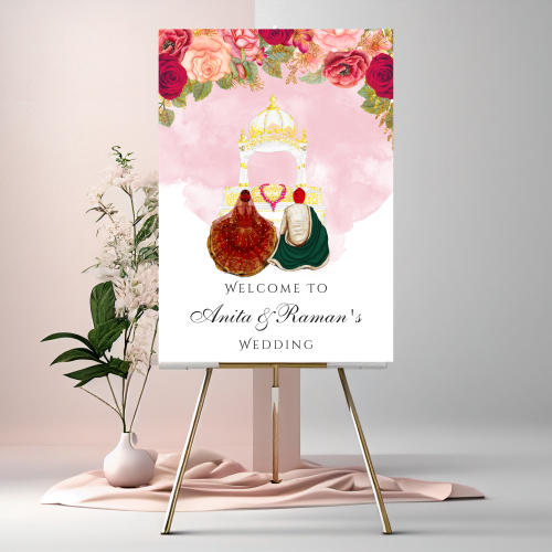 Anand Karaj Welcome Sign with a Palki Sahib Illustration