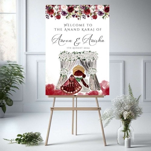 Anand Karaj Sikh Welcome Sign - Bride and Groom, Printed on Foamex