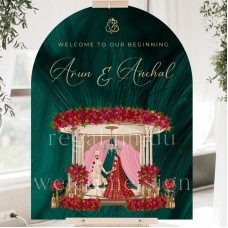 Indian Arch Wedding Welcome Sign - Hindu Wedding Signs Printed on Foamex A1 or A2 with Mandap Illustration