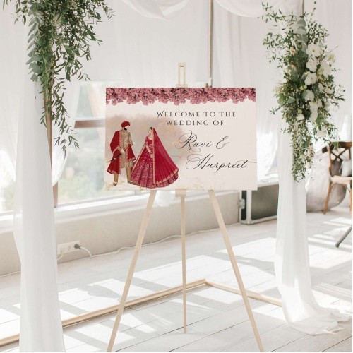 Radiant Bliss: Anand Karaj Indian Wedding Welcome Sign, Printed