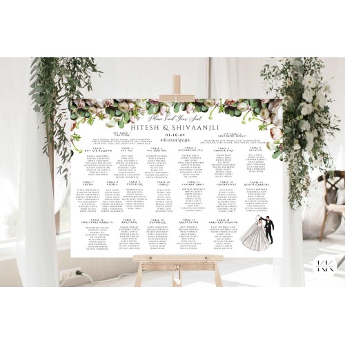 Wedding Seating Plan Sign - Printed on Foamex - A0 or A1 - Indian Wedding with illustration